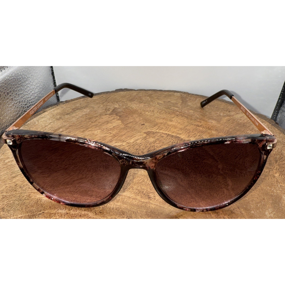Foster Grant Floral Cat Eye Sunglasses Brown Gradient Lens Vintage Style Women's